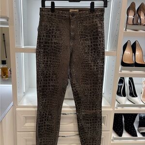 L'AGENCE Crocodile Print Skinny Pants in Brown